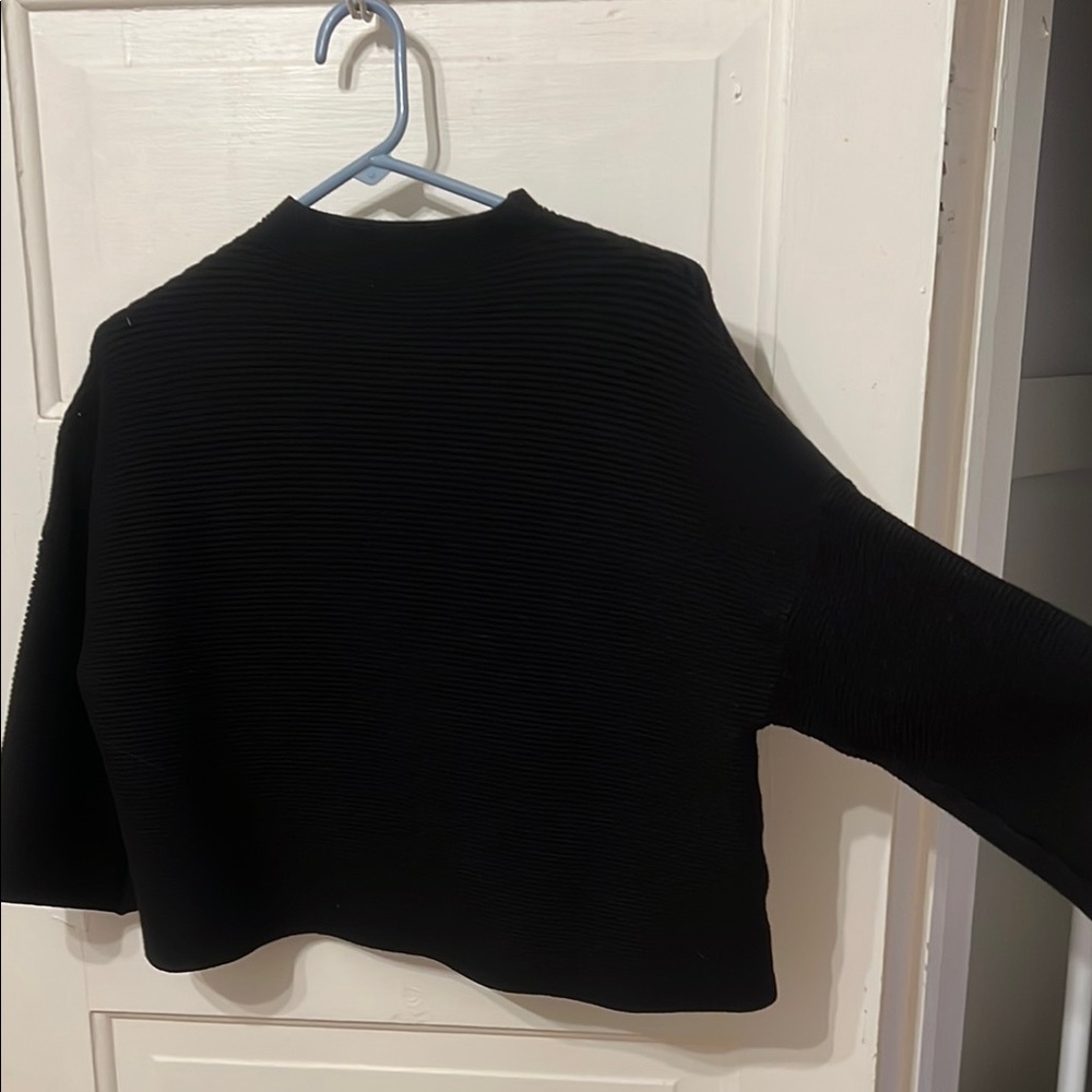 Black Ribbed Cropped Sweater